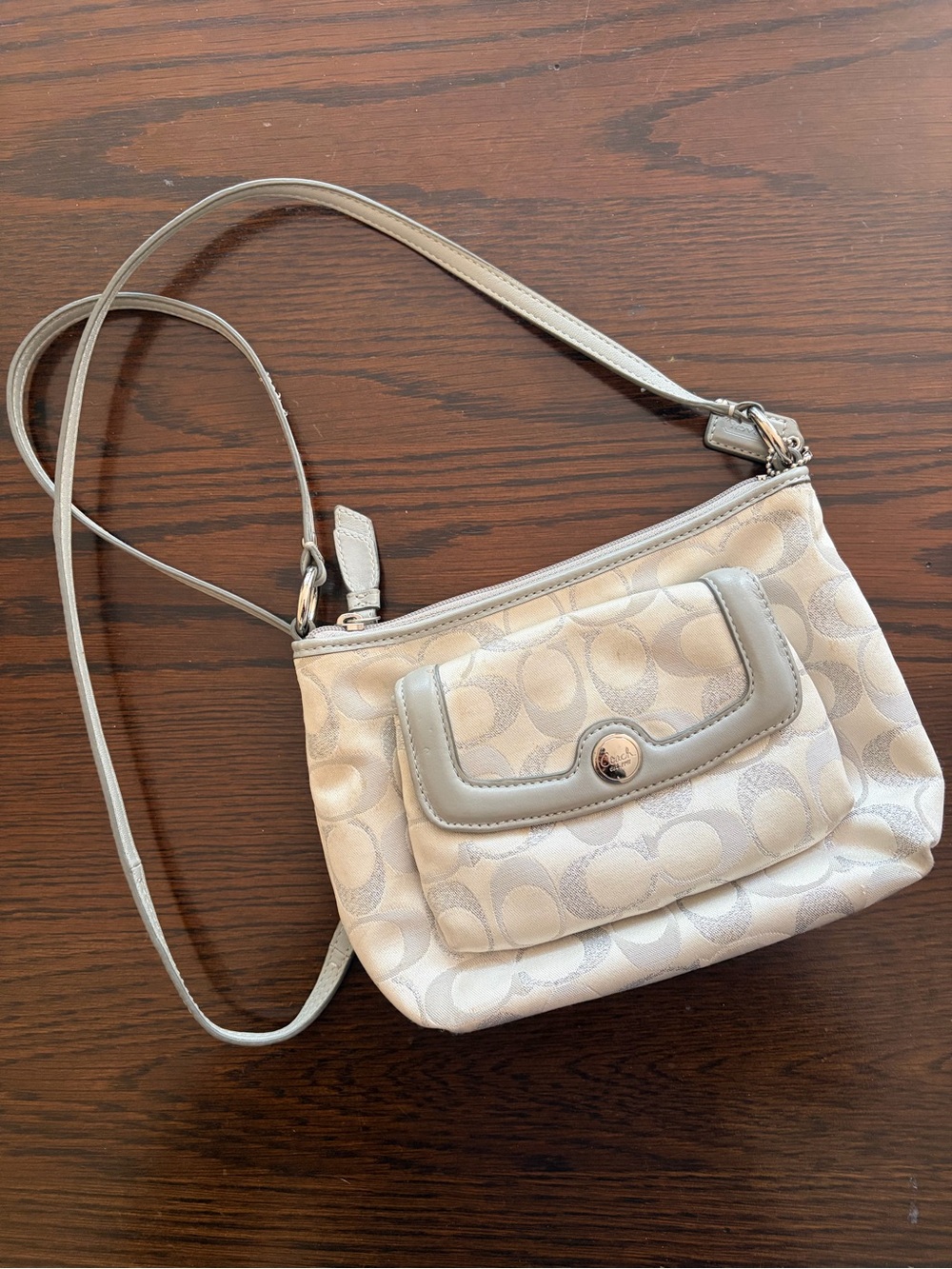 Coach Y2K Grey and White Crossbody Logo Canvas Purse